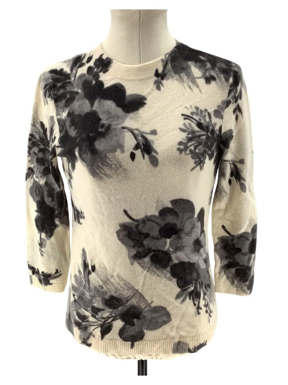 Talbots 100% Cashmere Audrey Sweater Super Soft Floral 3/4 Sleeve Women's MP - Picture 2 of 7